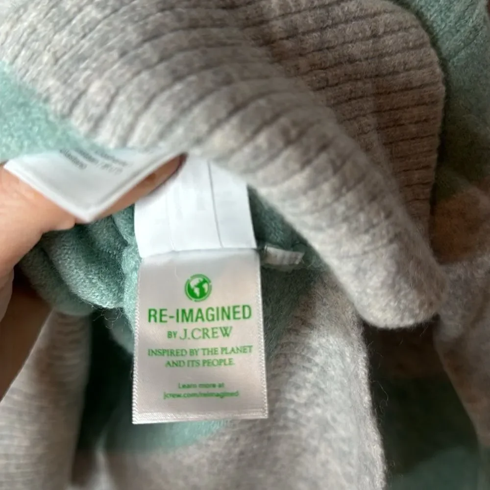 J.Crew‎ Green & Grey Stripe Merino/Alpaca Wool Turtleneck Sweater. Size Small.
